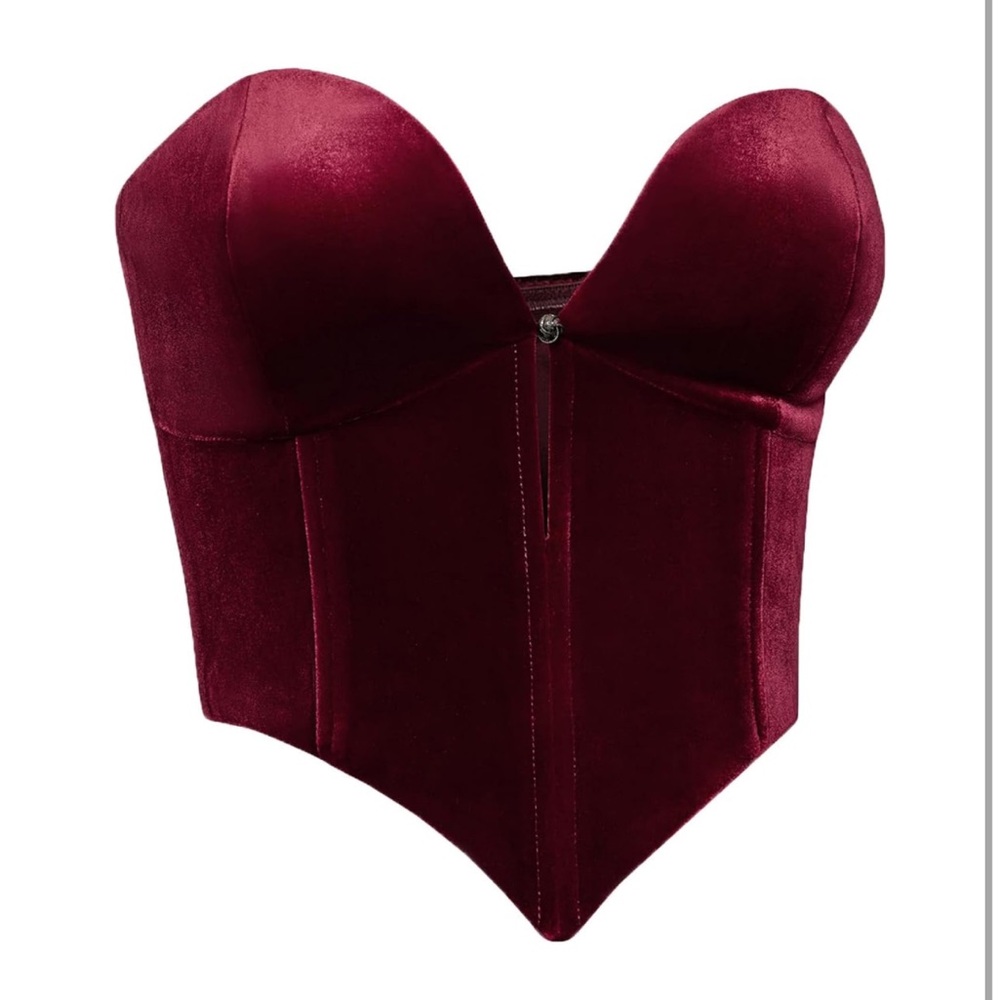 ✨NWT JW PEI Anna Low-Cut Corset Top Red Velvet Holiday Festive - Picture 3 of 13